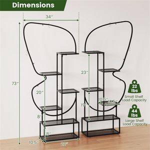 Set di 2 Supporti per Piante da Esterno a 6 Livelli a Forma di Farfalla in Metallo Nero con Ganci e Piedini Regolabili - Product Image 3
