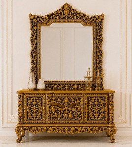 Cama King Size de Lujo Estilo Rococó Francés y Juego de Muebles, Cama con Dosel Dorado de Tallado Elaborado con Mesitas de Noche, Compre una Suite de Dormitorio con Cama de Cuatro Postes - Product Image 3