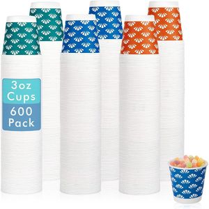 Lot de 600 gobelets jetables en papier de 3 oz, petits gobelets orange, bleus, verts pour bain de bouche, bonbons, biscuits, salles de bain - Product Image 1