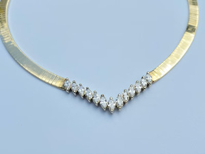 Women's Gold Plated Marquise Cut Diamond <b>Choker</b> Necklace Luxury Geometric Design Claw Setting Wedding Jewelry - Product Image 1