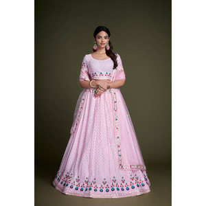 FANCY GEORGETTE BORDADO TRABAJO LEHENGA CHOLI CON DUPATTA BEBÉ ROSA - Product Image 1