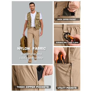 Pantalones de senderismo resistentes al agua con tela resistente y múltiples bolsillos utilitarios, cintura elástica para montañismo y camping al aire libre. - Product Image 2