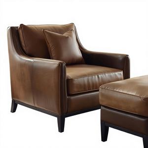 Fauteuil élégant en cuir marron vintage avec accoudoirs, chaise d'appoint de luxe pour salon et bureau - Product Image 1