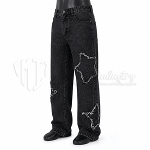 Jeans Negros Desgastados para Hombre, 12 OZ |   Pantalones Vaqueros Holgados con Detalles Desgarrados |   Jeans de Estilo Urbano - Product Image 4