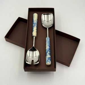 Trending Style Resin Handle Premium Salad Server Spoon and Fork Metal Flatware in Stainless Steel Salad Server Spoon and Fork - Product Image 5