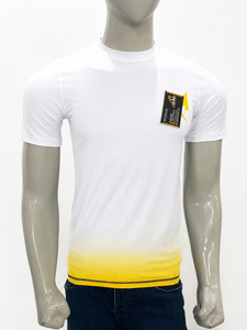 เสื้อแรชการ์ดแขนสั้นสีขาวเหลืองไล่เฉดสีสำหรับผู้ชาย ทำจากโพลีเอสเตอร์ - Product Image 1