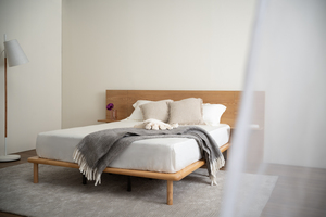 Japanese Style Queen <b>Bed</b> Frame with Integrated Wood <b>Side</b> Shelves and Extended Backboard Minimalist Scandi Oak Finish BedsteadJap - Product Image 6