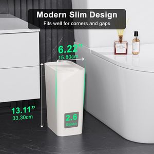 Paquete de 3 Botes de Basura Pequeños de 10L/2.6 Galones con Tapa Abatible, Bote de Basura para Baño, Cocina y Dormitorio en Varios Colores - Product Image 2