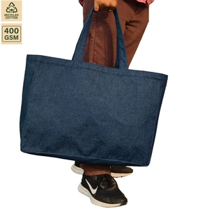 Bolsa de tela vaquera de 400 GSM con logotipo personalizado, bolsillo interior con cremallera, bolsa de compras reutilizable grande, 45.7x36.8x15.9 cm, venta al por mayor OEM - Product Image 2