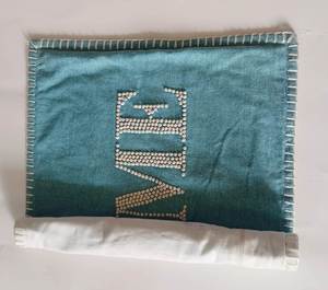 Housse de coussin carrée turquoise brodée à la main, écologique, 100% polyester, style luxueux perlé, fermeture éclair, décoration intérieure - Product Image 5