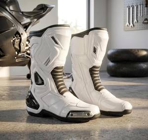 Bottes de moto blanches pour hommes, mi-mollet, en cuir véritable, fermeture éclair, imperméables, résistantes à l'abrasion, toutes saisons - Product Image 1