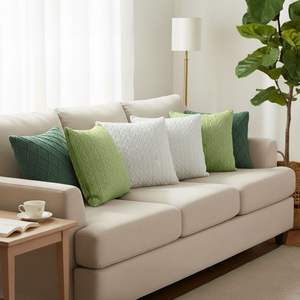 6PC Fresh and Pure <b>Cable</b> <b>Knit</b> and Forest Green Diamond <b>Knit</b> Decorative <b>Throw</b> Pillow Cover Set - Product Image 2