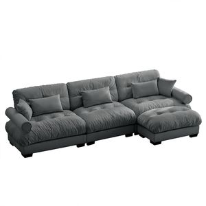 Divano Componibile in Velluto Super Confortevole e Oversize con Pouf Mobile, Braccioli Imbottiti e Tasche Profonde per Soggiorno - Product Image 5