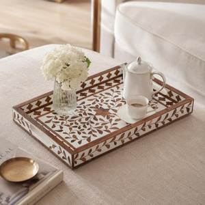 Plateau de service carré en bois naturel éco-responsable fait main avec incrustation d'os, personnalisé, de haute qualité, pour la maison, les restaurants et les hôtels - Product Image 1