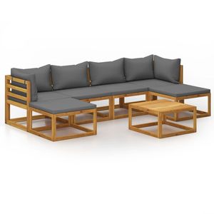 Set Lounge da Giardino con Cuscini Grigio Scuro e Legno Naturale, Arredamento Premium per Esterni - Product Image 2