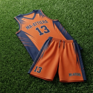 Uniforme de basket-ball pour hommes, ensemble de maillot et short imprimé par Sublimation, Orange et bleu, respirant, en Polyester, vêtements d'équipe, taille adulte - Product Image 3