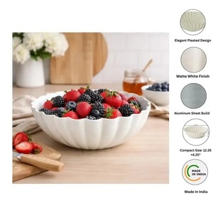 Tazón de Metal de 12.2 Pulgadas de Diámetro, Diseño Minimalista Blanco, Apto para Lavavajillas, Tazón para Servir Alimentos - Product Image 3