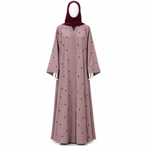 Elegant Mauve <b>Abaya</b> <b>for</b> <b>Women</b> with Floral Embroidery | Modest Muslim Dress Long Sleeve Maxi Kaftan Islamic Wear Loose Fit Daily - Product Image 1
