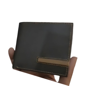 Premium Dark Charcoal <b>Genuine</b> <b>Leather</b> Bifold <b>Wallet</b> For Men Featuring A Classic Brown Accent Bar Design With Multiple Slots - Product Image 1