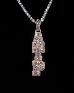 Luxury Vertical Letter <b>Pendant</b> VVS Round Cut Moissanite <b>Pendant</b> 925 <b>Silver</b> Micro Pave Set Two Tone Personalized <b>Initial</b> <b>Pendant</b> - Product Image 3