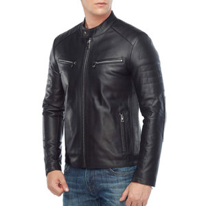 Veste en cuir de vachette à manches longues de style universitaire classique pour hommes, meilleur prix, veste trucker à col montant pour hommes - Product Image 3