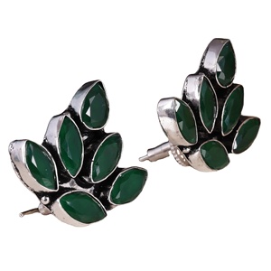 Antique <b>Silver</b> Plated Brass <b>Pearl</b> Stud <b>Earrings</b> Bezel Setting Bohemian Leaf Cluster Ethnic Party Fashion Jewelry for Women - Product Image 3