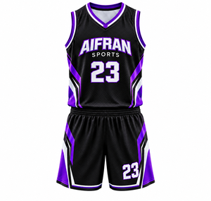 Ensemble d'uniformes de basketball rayés personnalisés par sublimation, maillot de sport en polyester avec logo frontal, tenue d'équipe unisexe, impression numérique, ensemble d'entraînement - Product Image 1
