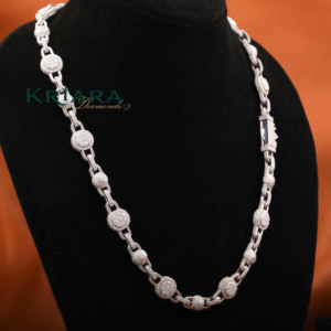 Collar de Cadena Figaro de Plata S925 con Baño de Rodio y Moissanita, Corte Brillante Redondo, Micro Pavé, Unisex, Lujoso, para Uso Diario - Product Image 4