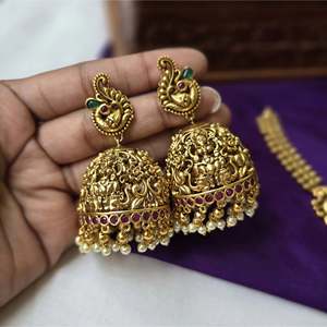 Antique Gold Plated 24K Temple Jewelry Necklace Set for Bridal Daily Wear - Product Image 2
