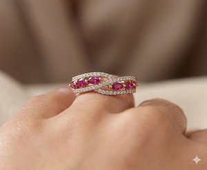 Bague en or avec rubis naturel sur mesure en gros |   Bague en forme de vague avec pierre précieuse rouge taille marquise |   Bijoux de mariage haut de gamme - Product Image 2