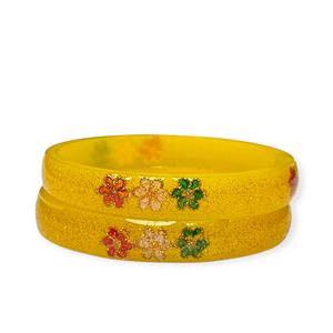 Ensemble de bracelets tendance en acrylique jaune plaqué or, motif floral émeraude, imitation perle étincelante, pour mariage - Product Image 3