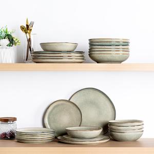 Ensemble d'assiettes en céramique Sage Harmony, glaçure lisse, bordure rustique, vaisselle durable empilable, parfait pour des repas élégants - Product Image 3