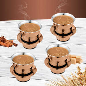 4 PCS Dabara de café martillado en vaso de acero inoxidable de doble pared con revestimiento de PVD de oro rosa para juegos de té y café - Product Image 1