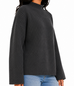 Sudadera de punto con cuello simulado para mujer con logo personalizado, manga raglán gruesa, jersey oversize de invierno al por mayor - Product Image 6