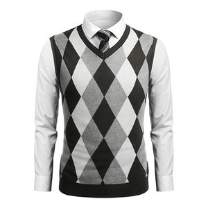 Men's Acrylic Letter Vest Sweater V-Neck Sleeveless Pullover Anti-Wrinkle Anti-Shrink Heather Color Space <b>Dye</b> Autumn ODM Knitted - Product Image 1