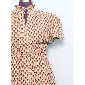 Robe trapèze bohème mini en pur coton doux pour femme, imprimé palmiers fait main, style minimaliste, décontractée, pour soirée, tenue de demoiselle d'honneur formelle - Product Image 3