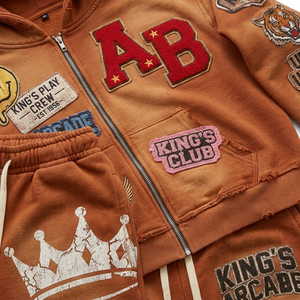 Conjunto de Sudadera con Capucha y Pantalones Cortos Unisex Personalizado, Estilo Vintage Desgastado, con Apliques y Parches, Diseño Gráfico Urbano, Fabricante OEM ODM, Marca Privada, B2B - Product Image 3