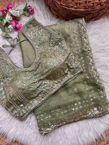 Sari de Seda de Alta Calidad para Mujer, con Lentejuelas, Estilo Tradicional Indio Moderno, para Bodas y Fiestas - Product Image 1