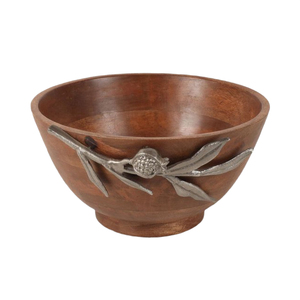 Bol à salade artisanal en bois de manguier avec décoration en branche de grenade en aluminium, bol à fruits en bois pour la maison, l'hôtel et le restaurant - Product Image 1