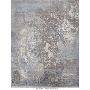 Tapis artisanal sur mesure en laine nouée à la main et soie pure, motif grille, pour salons modernes - Product Image 4