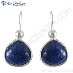 Boucles d'oreilles pendantes plaquées argent pour femme R Art Palace avec pierre bleue naturelle en forme de goutte d'eau, sertissage clos classique, bijoux - Product Image 3