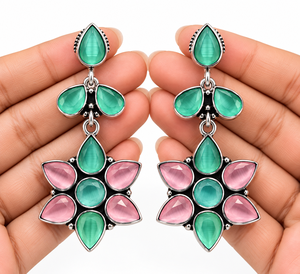 ARTS JEWELS Boucles d'oreilles pendantes en argent oxydé, forme de fleur bohème, multi-pierres |   Bijoux de mariage en gros - Product Image 3