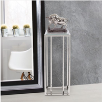 Table console moderne en acier inoxydable avec plateau en verre transparent pour l'entrée de la maison et la décoration de mariage en hôtel