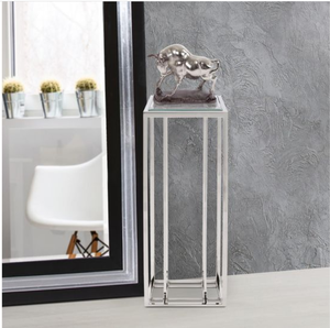 Table console moderne en acier inoxydable avec plateau en verre transparent pour l'entrée de la maison et la décoration de mariage en hôtel - Product Image 4