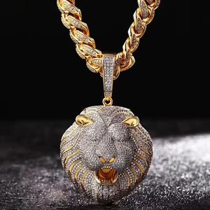 Pendentif Tête de Lion Iced Out Plaqué Or, Chaîne Hip Hop Micro-Pavée Moissanite Noire, Collier Statement, Bijou de Luxe, Cadeau - Product Image 2