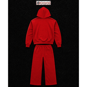 Red Mens Tracksuit Set <b>Full</b> <b>Zip</b> <b>Hoodie</b> Straight Leg Sweatpants Casual Sportswear Plain Jogging Suit Wholesale Custom Activewear - Product Image 6