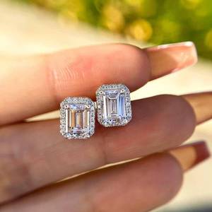 VIBHINI 14k Solid White <b>Gold</b> 1.5ct <b>Emerald</b> Cut E VS1 IGI Certified Lab Grown Diamond Stud <b>Earrings</b> Rhodium Plated Pave Everyday - Product Image 2