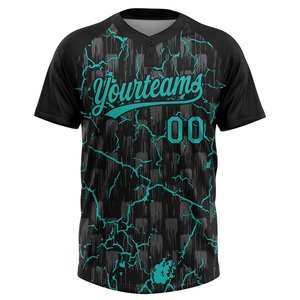 Camiseta de Béisbol Personalizada, Color Verde Azulado y Negro con Patrón Agrietado, Sublimada, Absorbente de Humedad, Unisex para Adultos, Manga Corta, con Impresión del Nombre del Equipo - Product Image 2