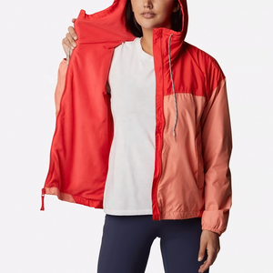Women's Two-Tone Hooded Windbreaker Jacket Lightweight Waterproof Outdoor Sports Coat Casual Color <b>Block</b> Full Zip Windcheater - Product Image 3