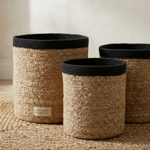 Panier de rangement artisanal en jonc de mer naturel noir et écologique, style vintage, ensemble de décoration pour la maison Kingcraftviet - Product Image 3